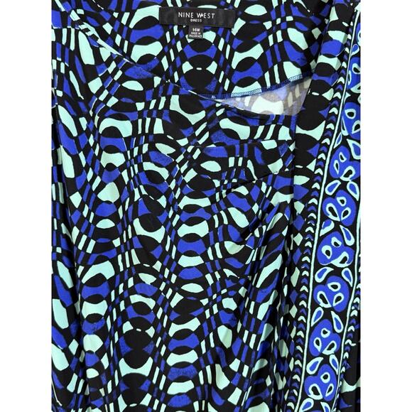 NEW Nine West Kiwi Combo Blue Green Black Cap Sleeve Dress Size 14W NWT $129 - Picture 2 of 3